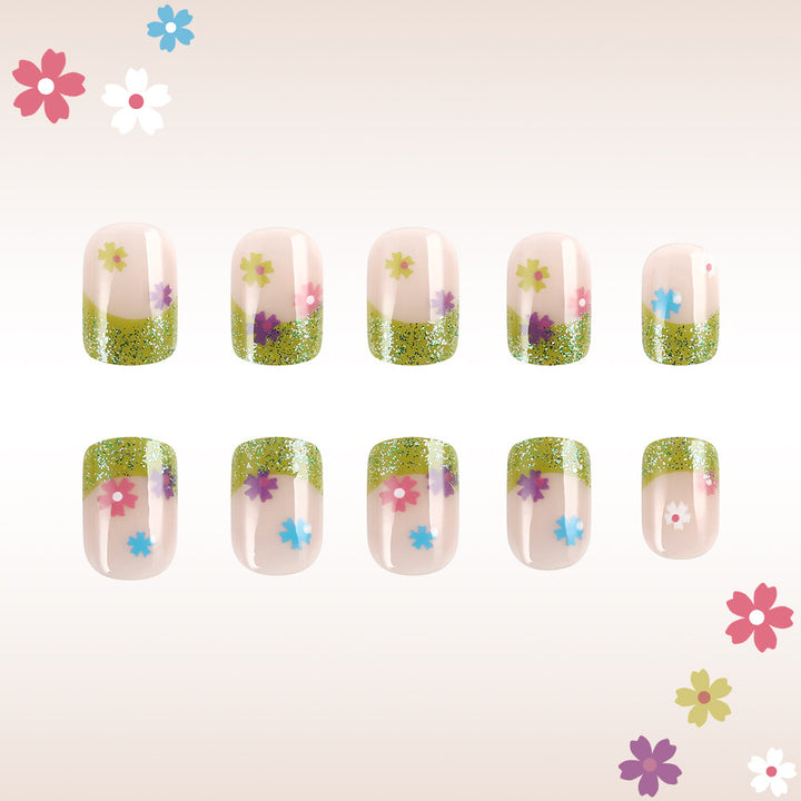 Floral Glitter Tip Nail Art Design Stornfield
