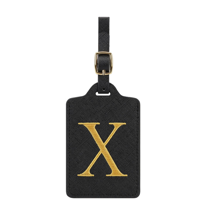 embroidered initial monogram leather luggage tag with adjustable buckle strap Stornfield