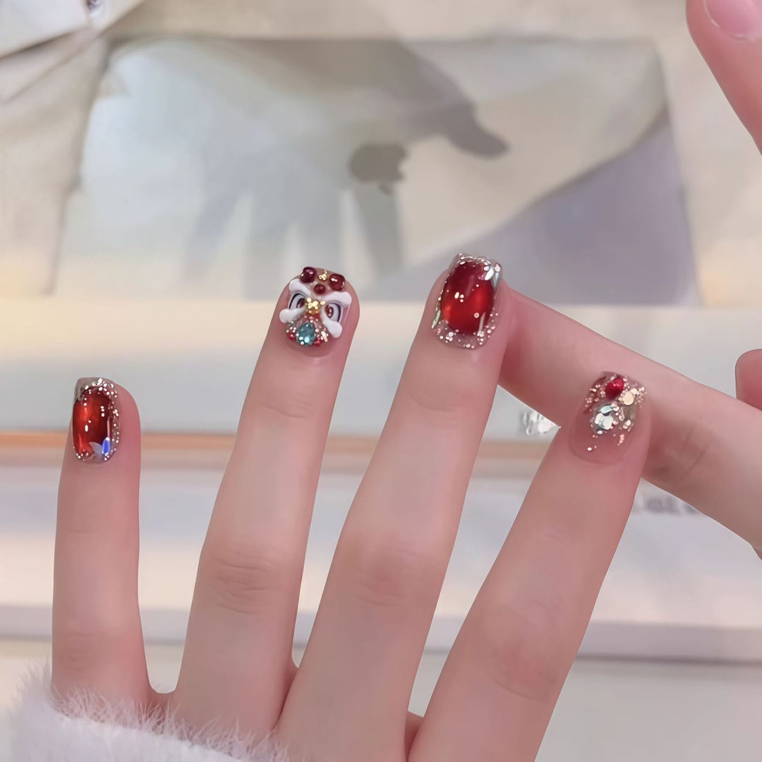 Elegant Gemstone Embellished Press-On Nail Set Stornfield