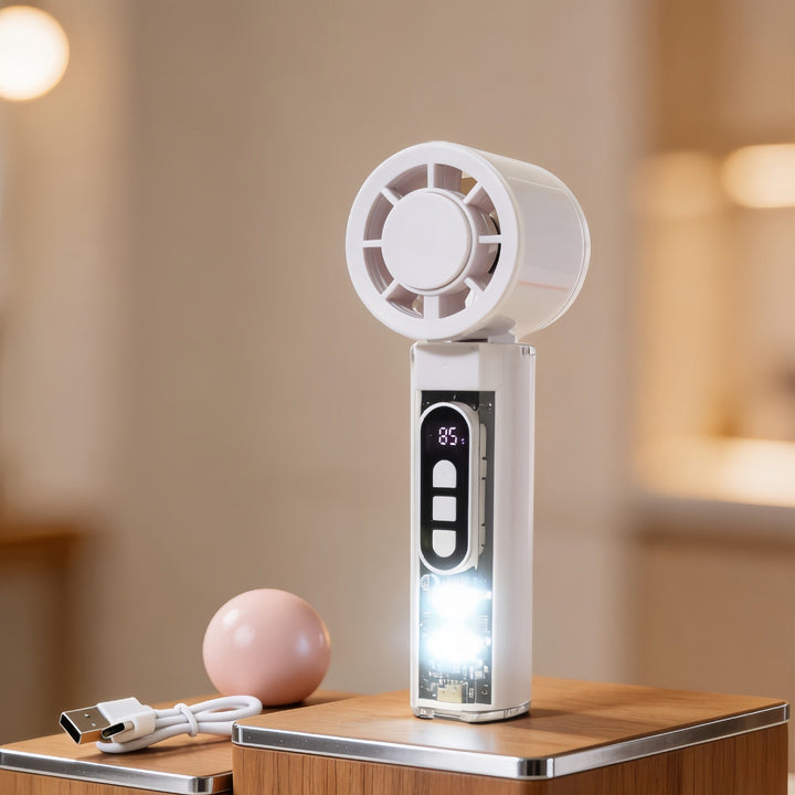 Women Portable Mini Fan with Digital Display and LED Lighting Stornfield