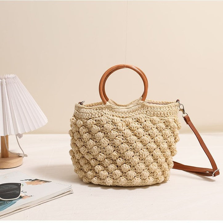 Handcrafted macrame bag with wooden handles Stornfield