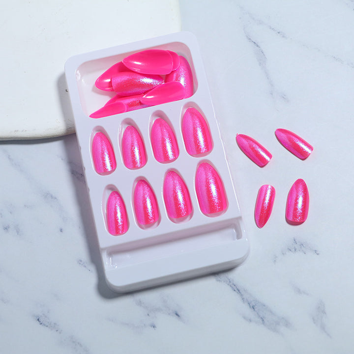 Glossy Press-On Nail Set with Iridescent Shine Stornfield