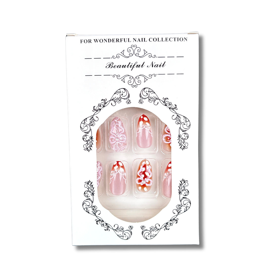 Decorative Press-On Nail Set with Floral Embellishments 1790746076