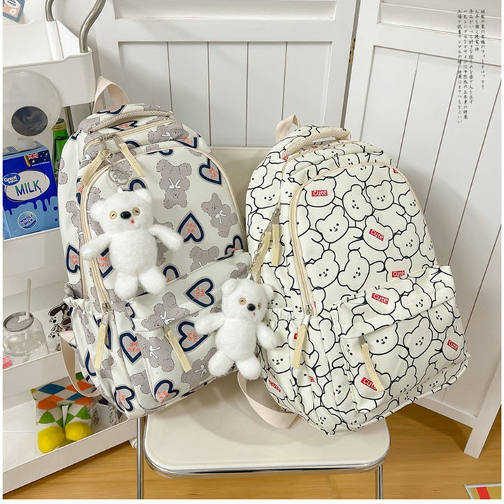 Backpack with Cute Bear Pattern and Functional Compartments Stornfield