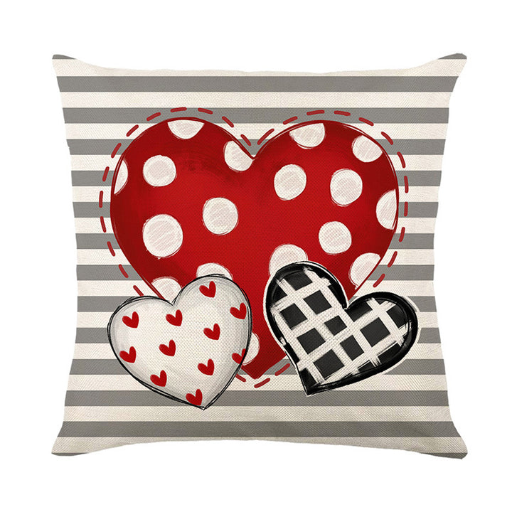 Decorative Cotton-Linen Blend Valentine's Day Polka Dot & Gingham Bow Throw Pillow Cover