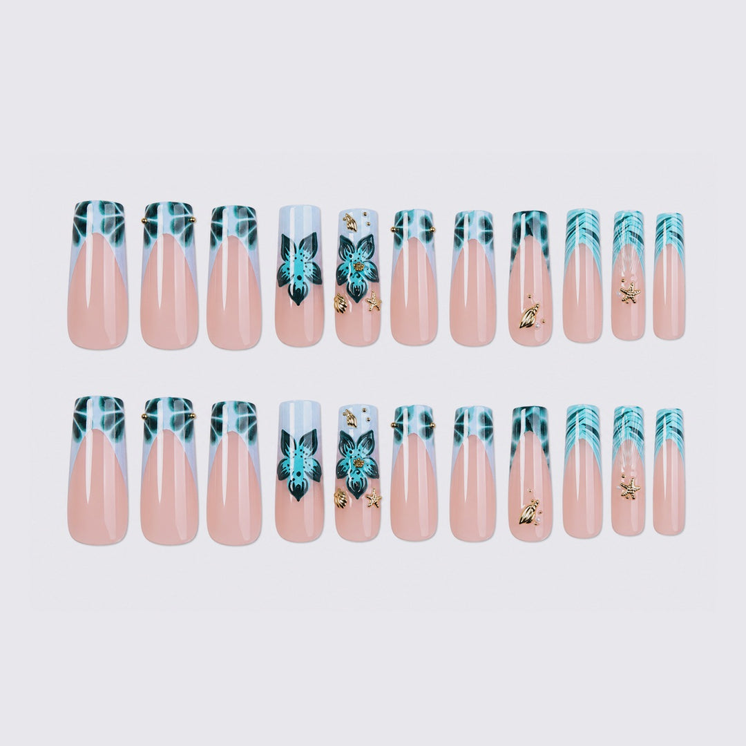 Acrylic nail set with creative 3D flower and glitter elements Stornfield