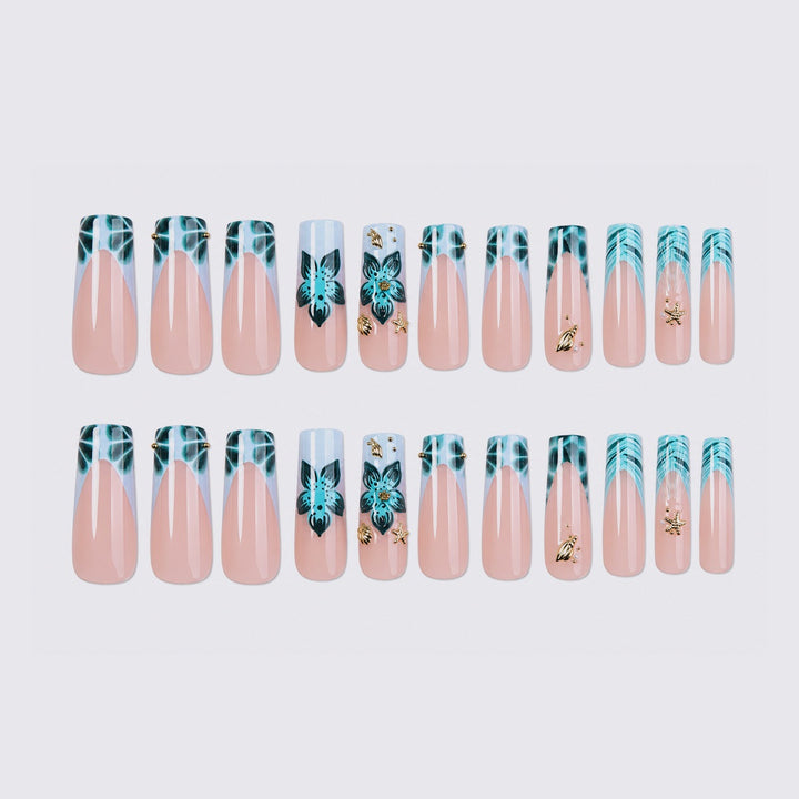 Acrylic nail set with creative 3D flower and glitter elements Stornfield