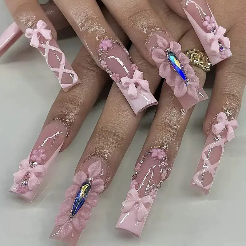 3D Floral Embellished Long Nail Extensions Stornfield