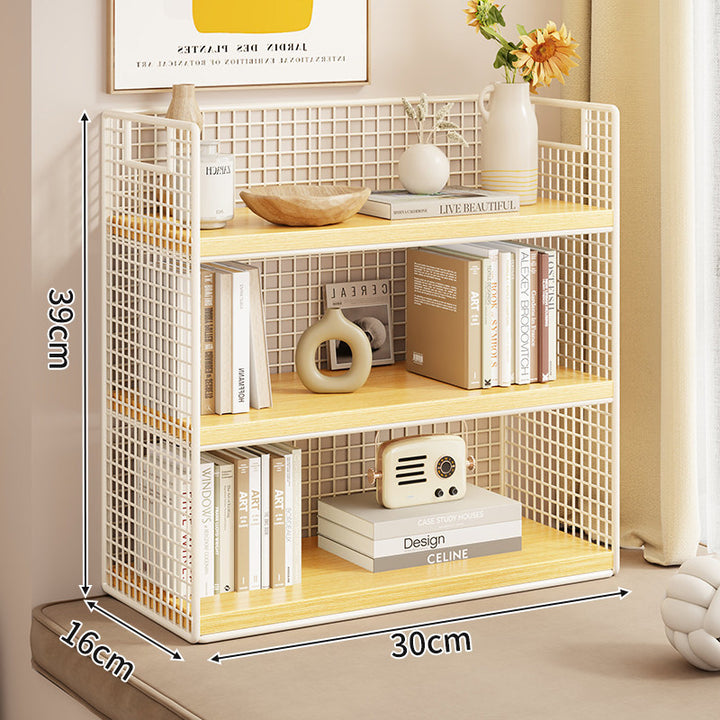 Tiered Metal Grid Countertop Display Shelf Organizer with Open Mesh Panels