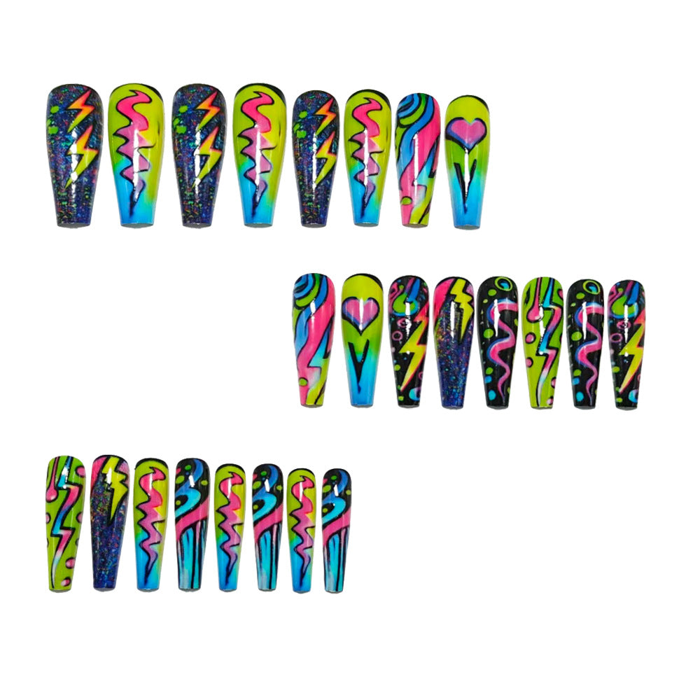 Trendy Artificial Nails In Creative Neon Design Stornfield