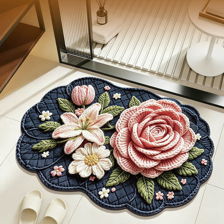Floral-Inspired Embroidered Bath Mat