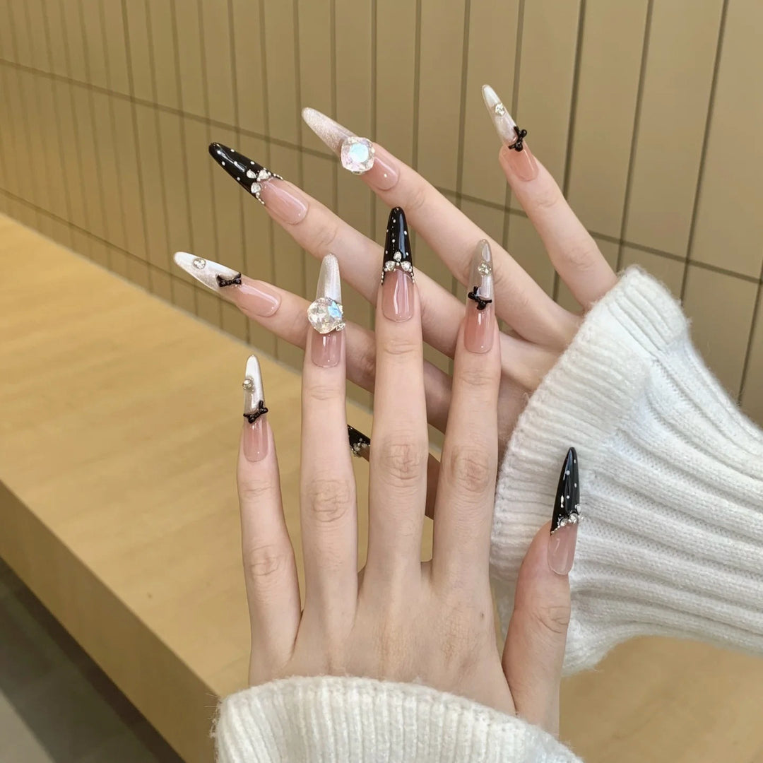 Premium Crystal-Decorated Stiletto Press-On Nail Extensions Stornfield