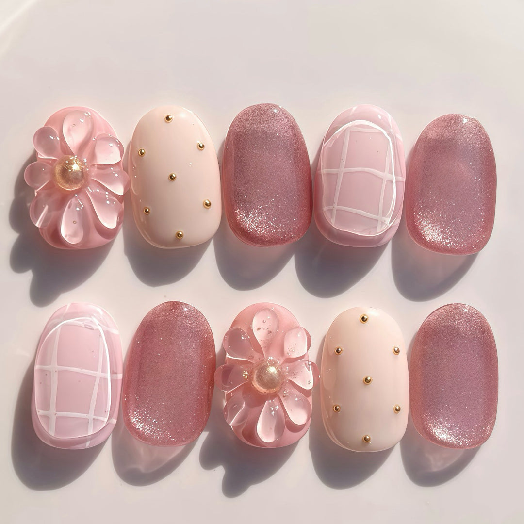 Decorative Press-On Nail Set with Unique Artistic Designs