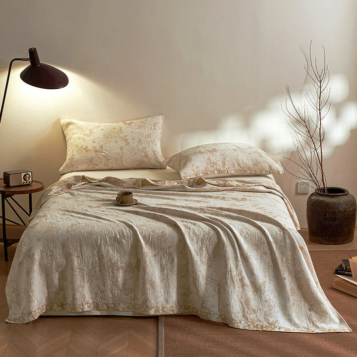 Reversible Cotton-Linen Floral Quilt Coverlet Set