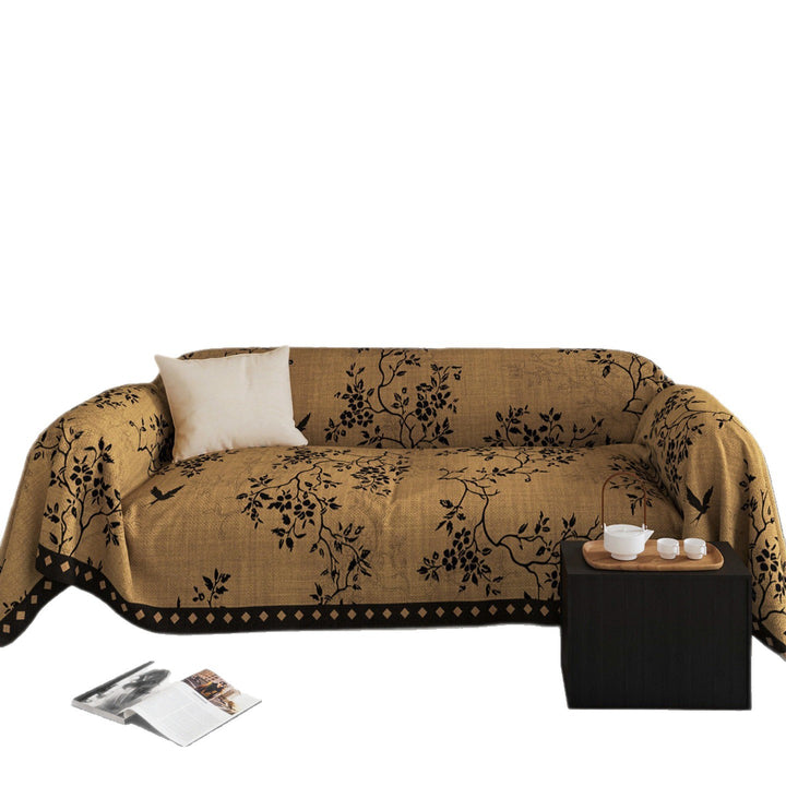 Reversible Jacquard Botanical Sofa Throw Slipcover with Anti-Slip Hem