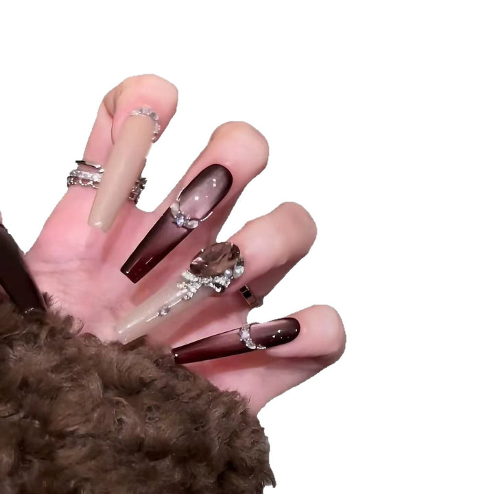 Premium Stiletto Nail Art Extensions with Crystal Accents