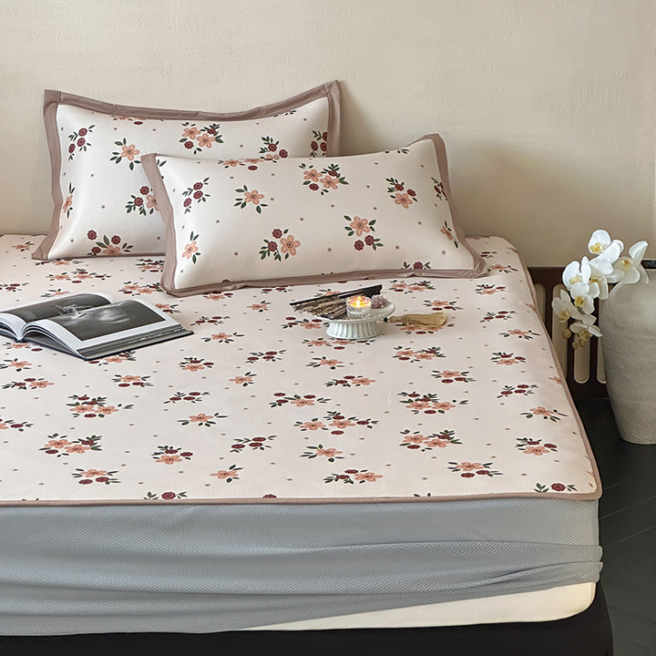 Quilted Mattress Topper Set with Floral Print and Non-Slip Back
