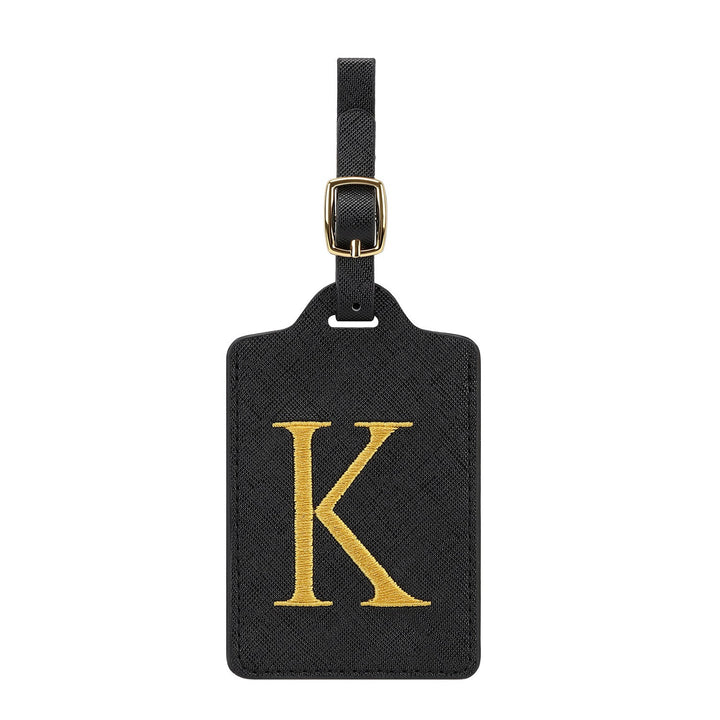 embroidered initial monogram leather luggage tag with adjustable buckle strap Stornfield