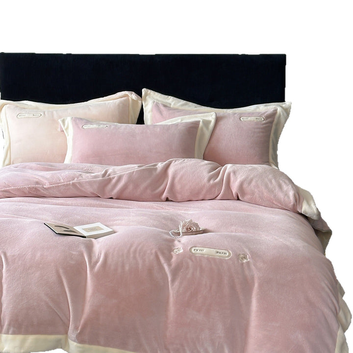 Luxurious velvet bedding set with plush cover, satin edge, and decorative embroidery
