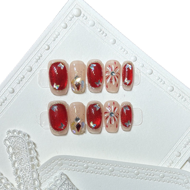 Artistic Press-On Nail Set with Glitter and Star Accents Stornfield