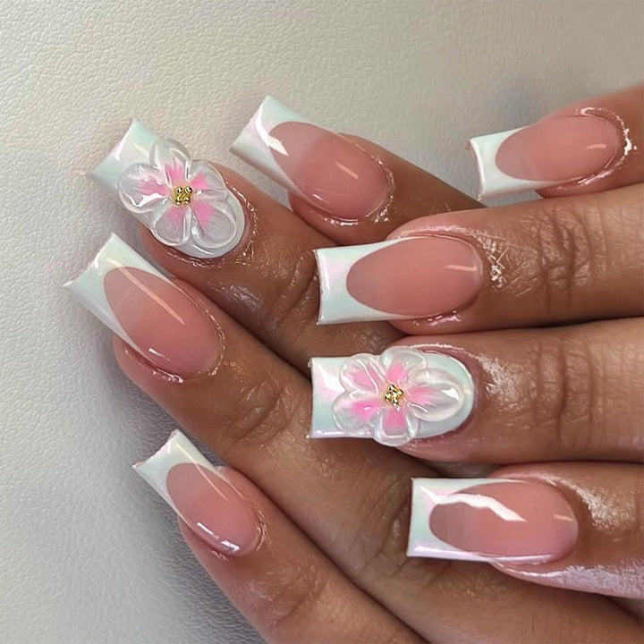 Artistic biodegradable nail extensions with floral accents Stornfield