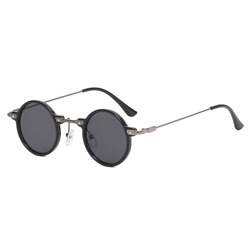 Women's round sunglasses with stylish metal frame and large blue lenses Stornfield