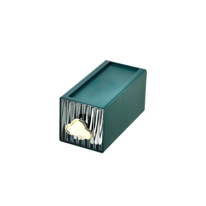 Small jewelry storage box with ribbed front and decorative cloud handle