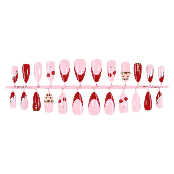 Decorative Art Press-On Nail Set with Cherry and Gold Accents Stornfield