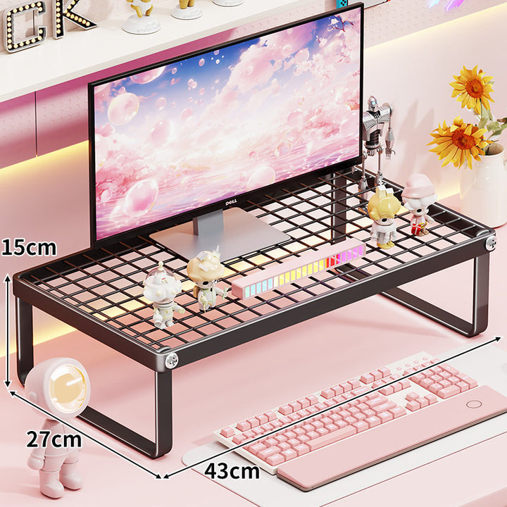 Ventilated Metal Grid Monitor and Desktop Riser with Under-Shelf Keyboard Storage