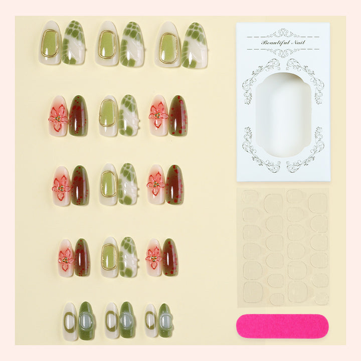 Decorative Press-On Nail Art Set with Floral and Gem Accents Stornfield 1788496103