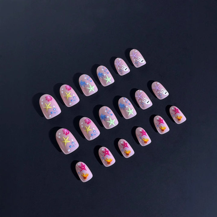 Acrylic nail set with maritime design and colorful 3D accents Stornfield