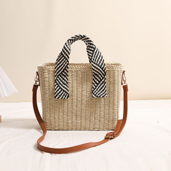 Woven natural material handbag with removable shoulder strap Stornfield