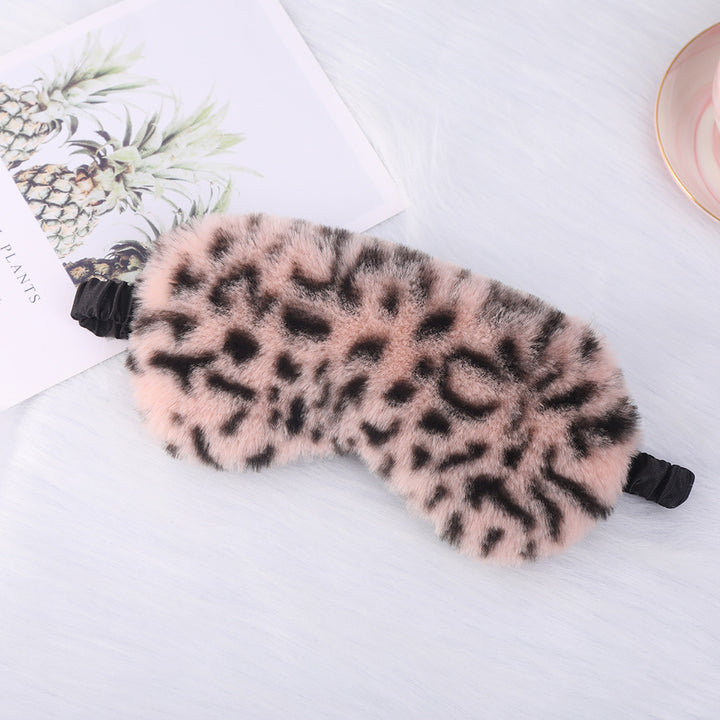Women's luxury faux fur sleep mask with leopard print, extra soft padding and elastic comfort band Stornfield