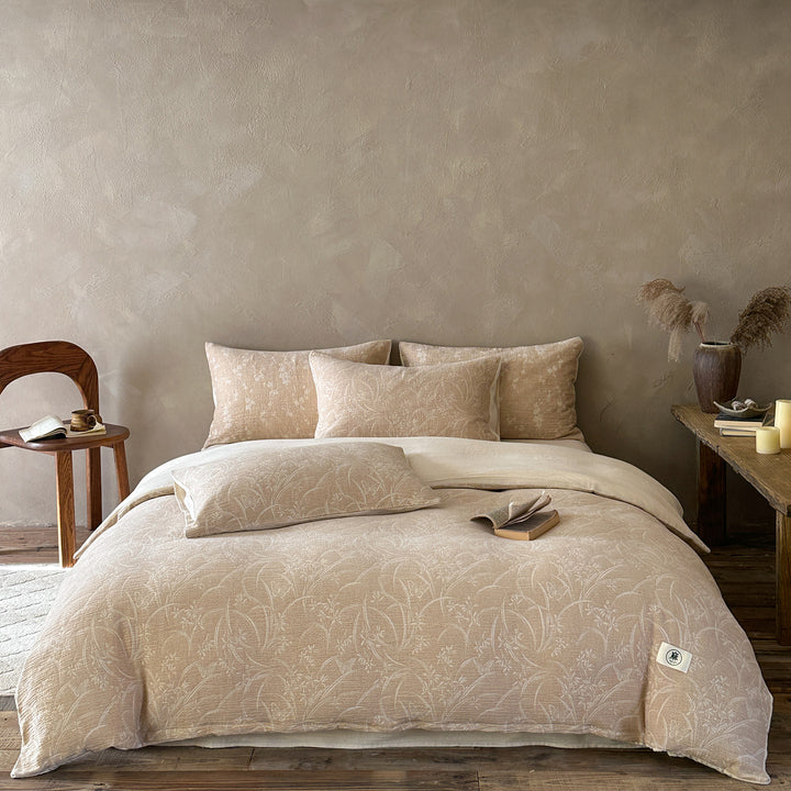 Jacquard Washed Linen-Cotton Duvet Cover Set with Decorative Pillow Shams