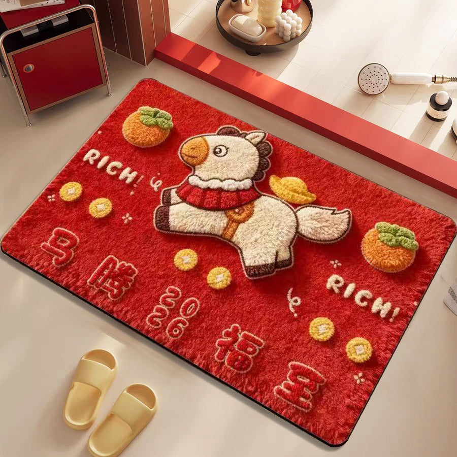 Festive Cartoon-Themed Plush Area Mat for Home