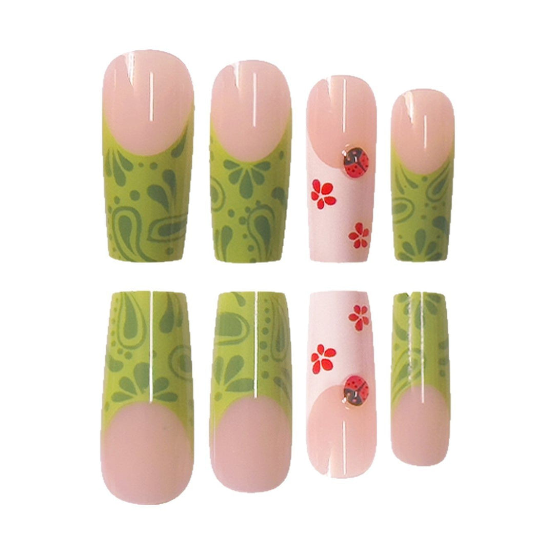 Floral Design Press-On Nails with Leaf Accents Stornfield