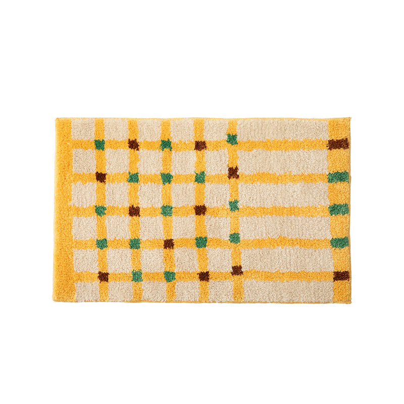 Soft runner bath mat with geometric checkered pattern and non-slip underside Stornfield