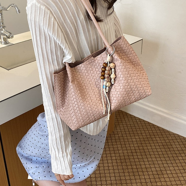 Woven Leather Tote Bag with Decorative Charms