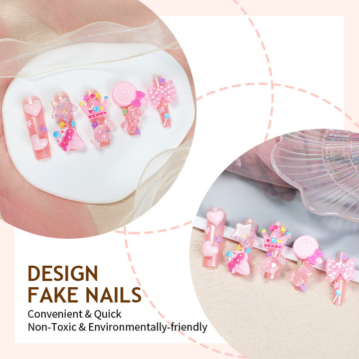 Creative nail art set with playful designs and glitter accents Stornfield