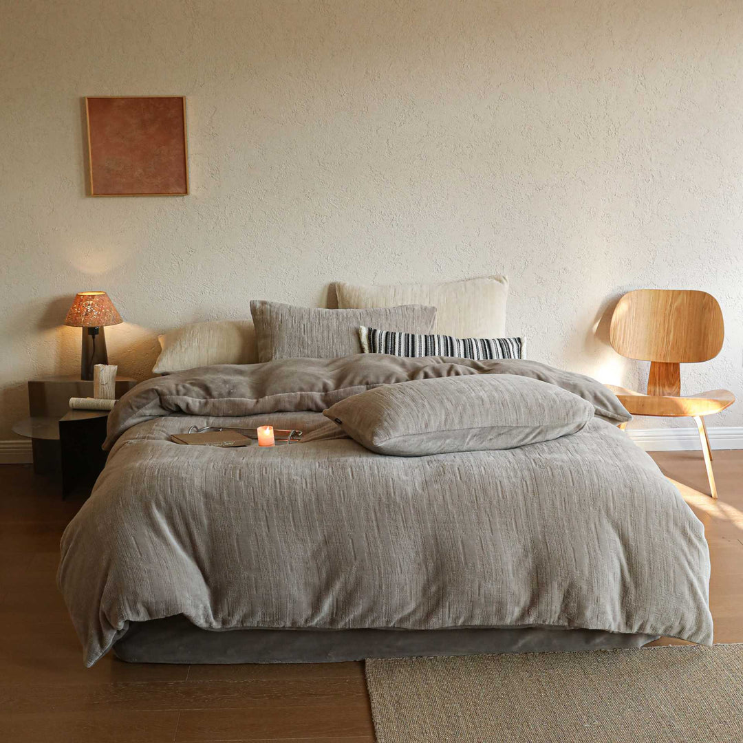 Brushed Cotton-Linen Duvet Cover Set with Tailored Pillow Shams