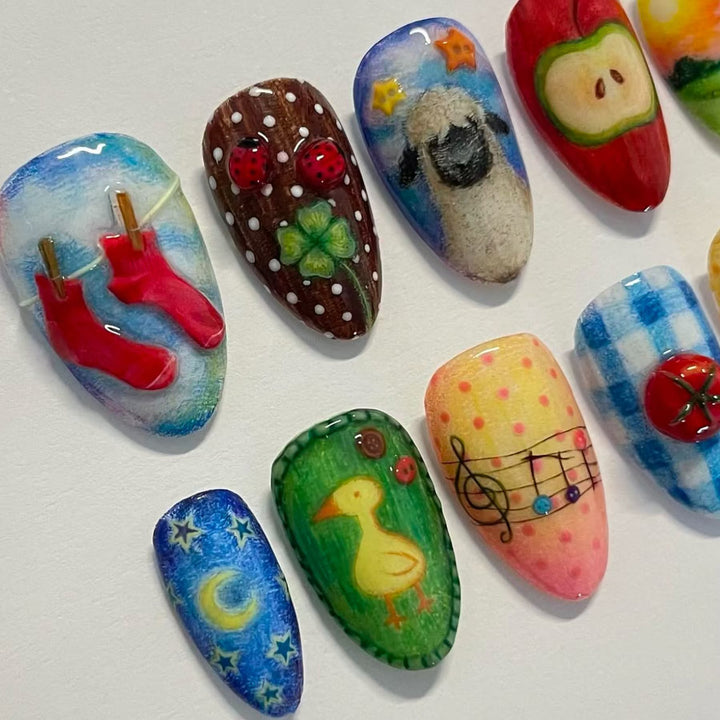 Artistic Ocean-Themed Press-On Nail Art Stornfield