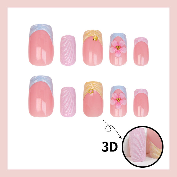 Acrylic nail set with elegant flower motifs and colorful designs Stornfield