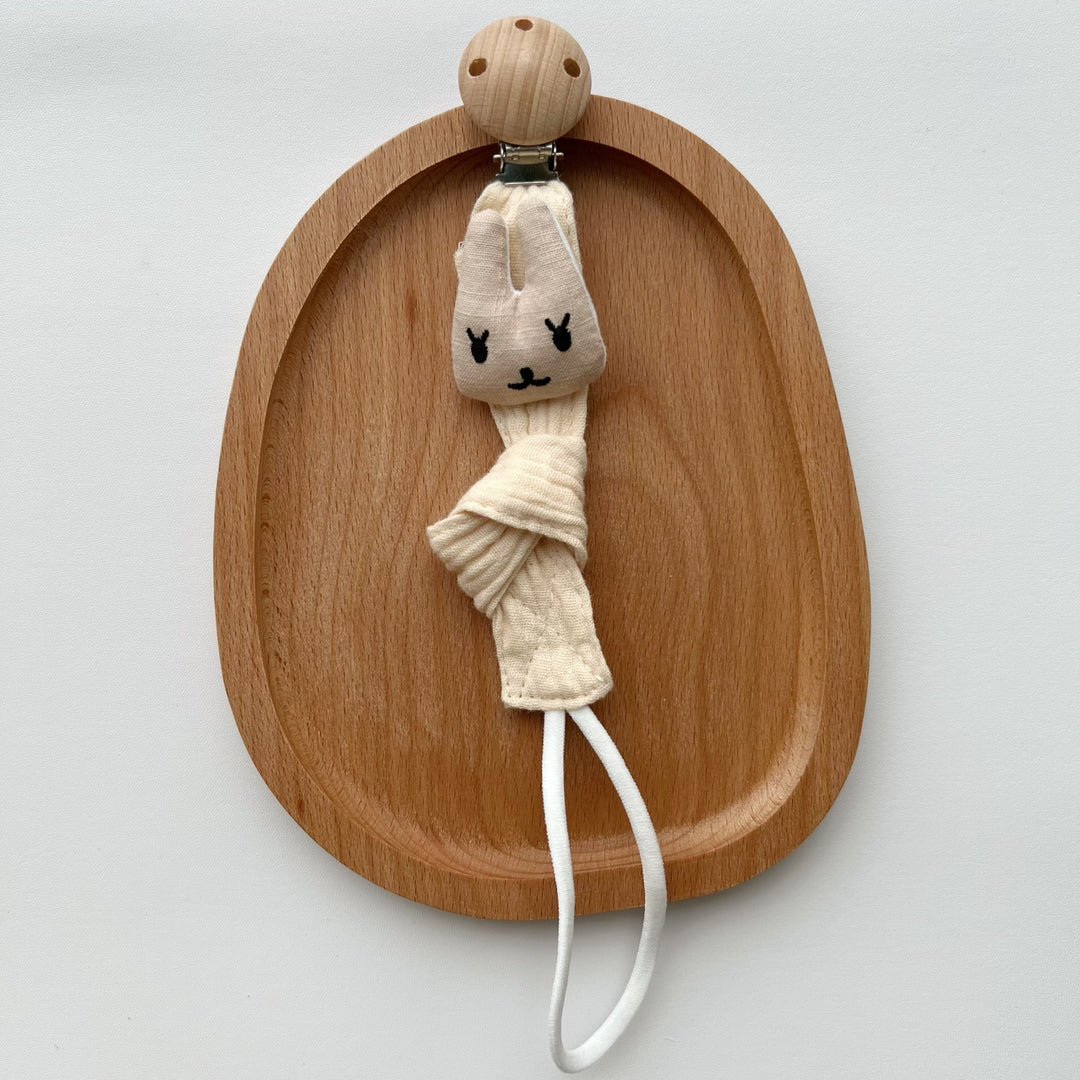 Wooden Clip Fox Plush Pacifier Holder with Knotted Muslin Strap