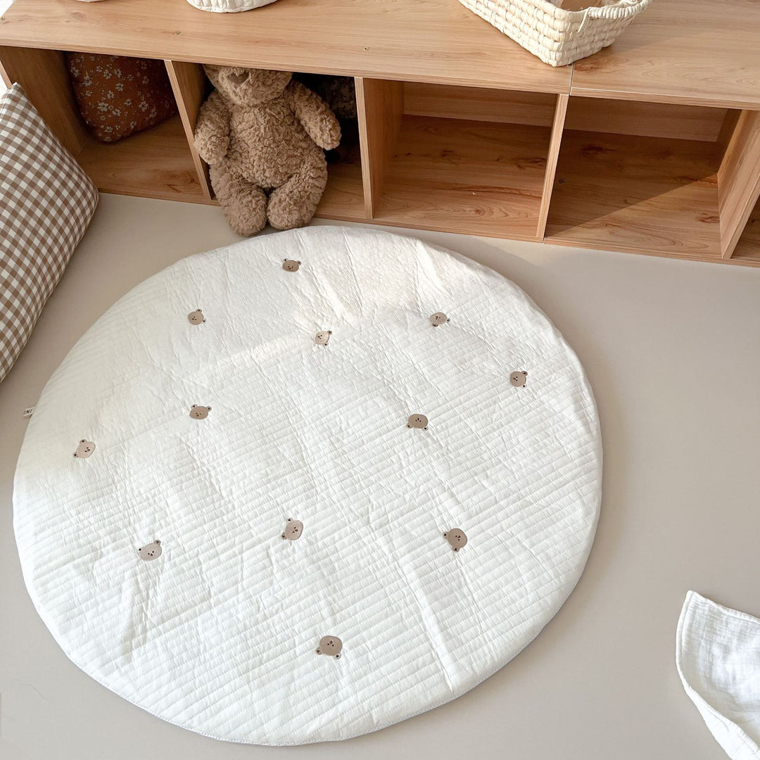 Round Educational Baby Play Rug with Alphabet Border and Bear Illustration
