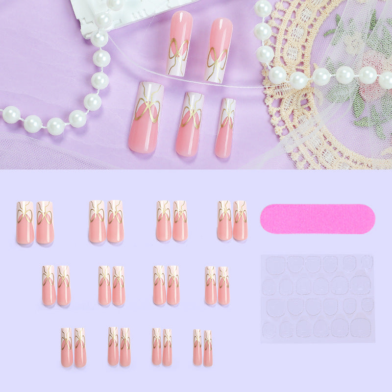 Decorative Press-On Nail Set with Artistic Bow Designs Stornfield