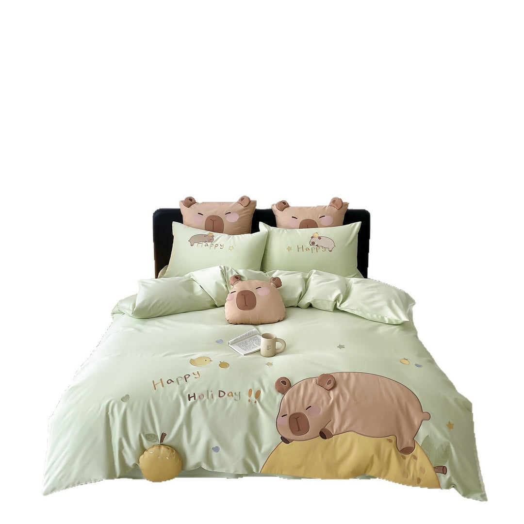 Soft-Touch Cotton Duvet Cover Set with 3D Bear Appliqué, Reversible Sateen Back & Pillow Shams