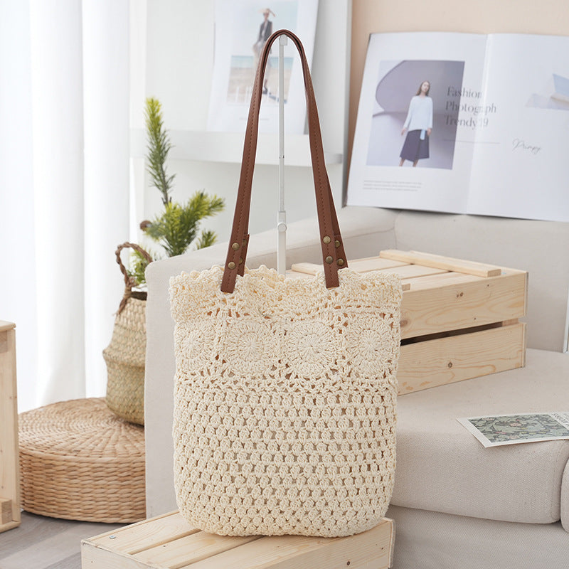 Crochet tote bag with leather handles Stornfield