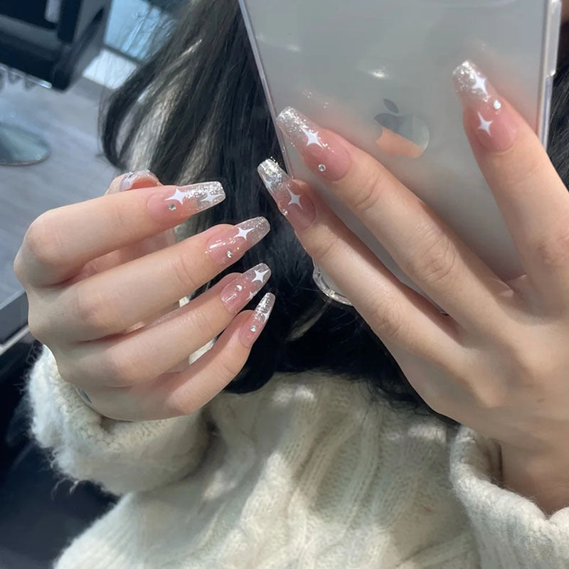 Artificial nail set with shimmering stones and sparkling glitter Stornfield