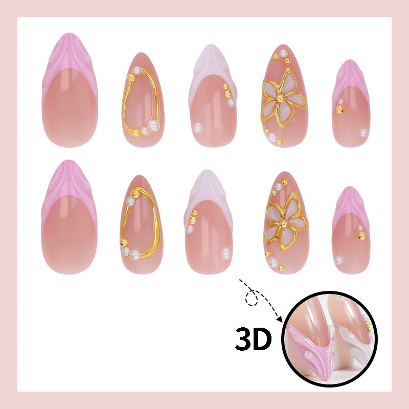 Artificial nail set with floral and sparkling decorations Stornfield