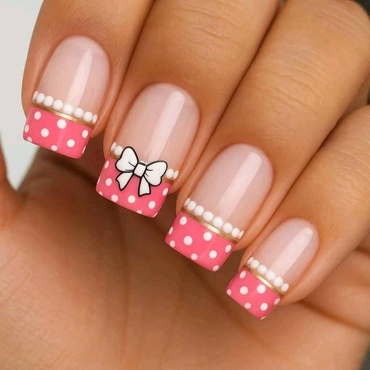 Decorative Press-On Nail Extensions with Bow Design